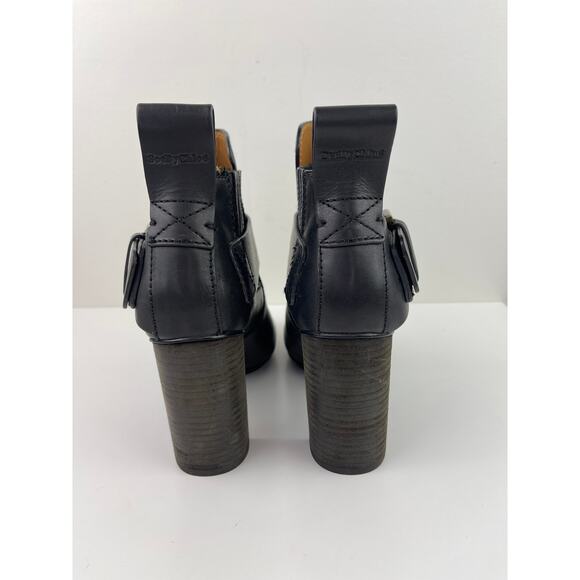 SEE By CHLOE Black Cappa Ankle Block Heel Booties Boots Buckle Leather 37 NEW - Picture 9 of 10